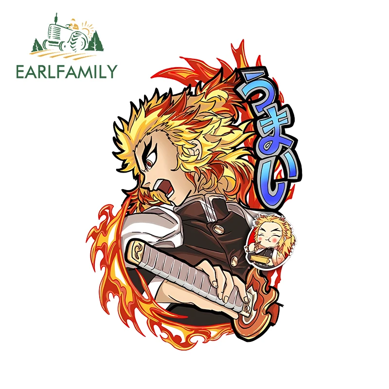 

EARLFAMILY 13cm × 9cm Rengoku Kyoujurou Anime Car Stickers Creative Cool Laptop Decals Sunscreen Campervan Accesorios Para Auto