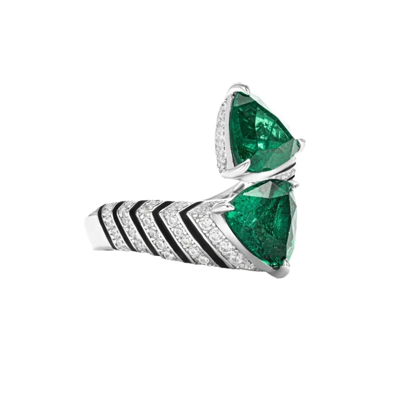 ZOCA Luxury 925 Sterling Silver Ring Two Tone Open Emerald Micro Pave Gemstone Fine Jewelry Gift Party Wedding