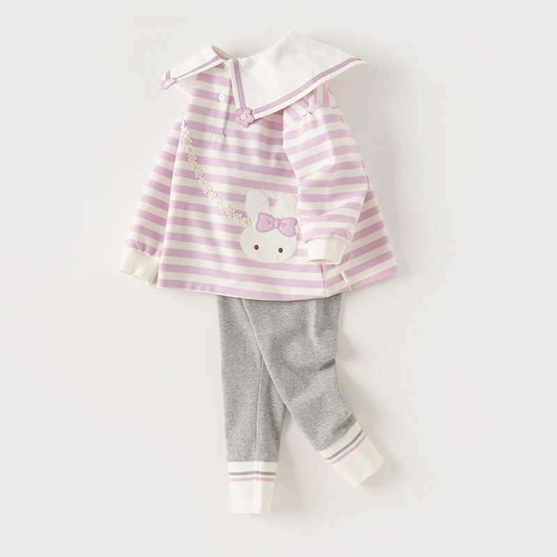 Dave Bella Children Suit 2024 New Spring Girls Two-Piece Comfortable Casual Fashion Cute Sweet Striped Sport Outdoor DB1247936