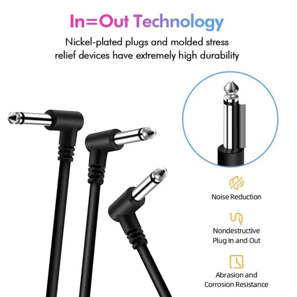15cm/30cm Guitar Effects Pedal Cable Copper Core Flat Design Guitar Instrument Cable Surface Wire Right-angle Plug Cable
