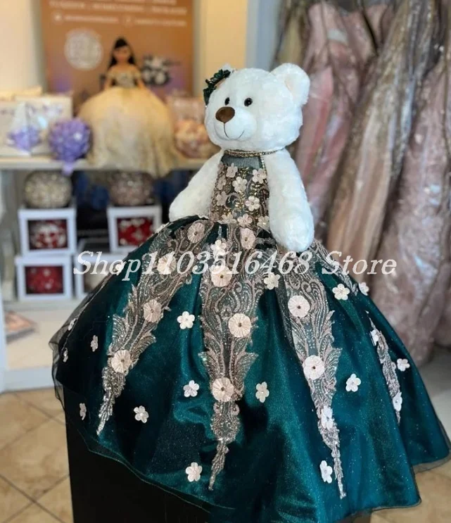 Robe ours en peluche Quinceanera personnalisée, couleur bonbon, col haut, appliques florales délicates, liens spéciaux