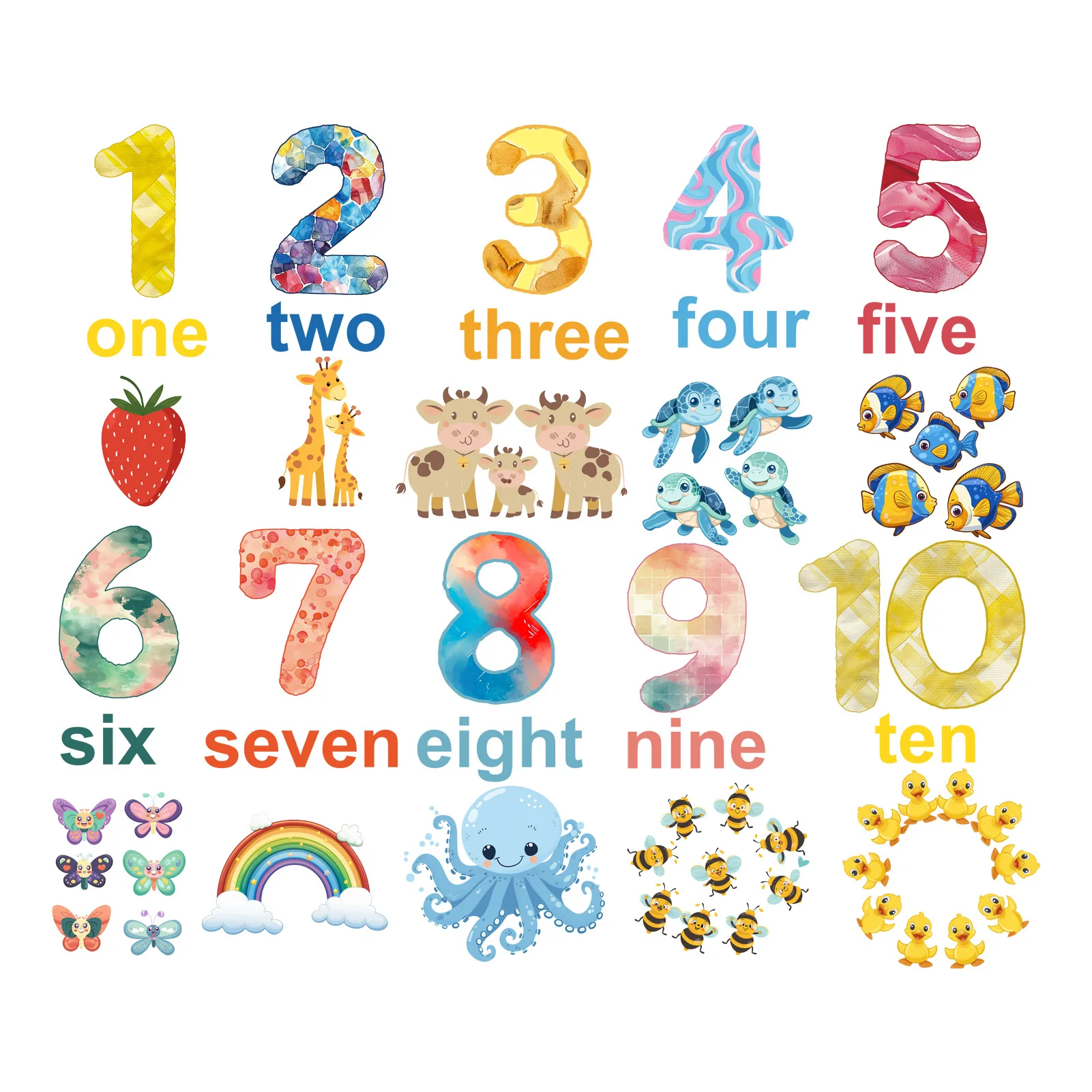 

Cartoon Animal Digital Early Education Number Poster for Child Children's Room Decoration Wall Decorative Sticker School Season