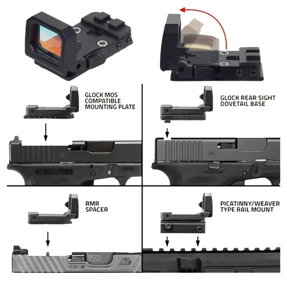 Tactical RMR VISM PRO Flip Up Red Dot Reflex Sight Scope For Handgun Glock 17 19 Hunting Airsoft Weapons Rifle AR15 M4