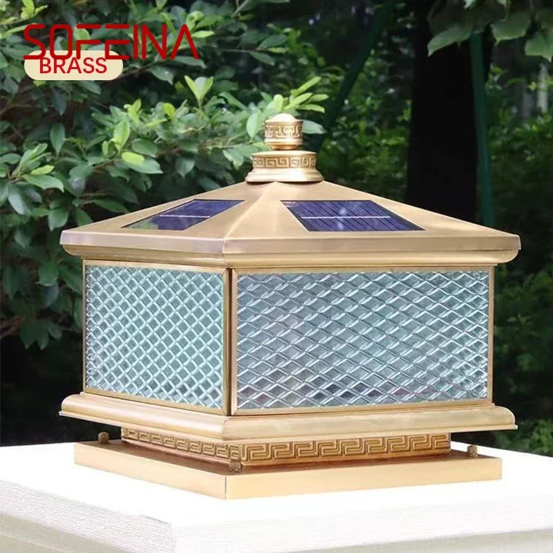 

SOFEINA Outdoor Solar Post Lamp Vintage Creative Chinese Brass Pillar Light LED Waterproof IP65 for Home Villa Courtyard