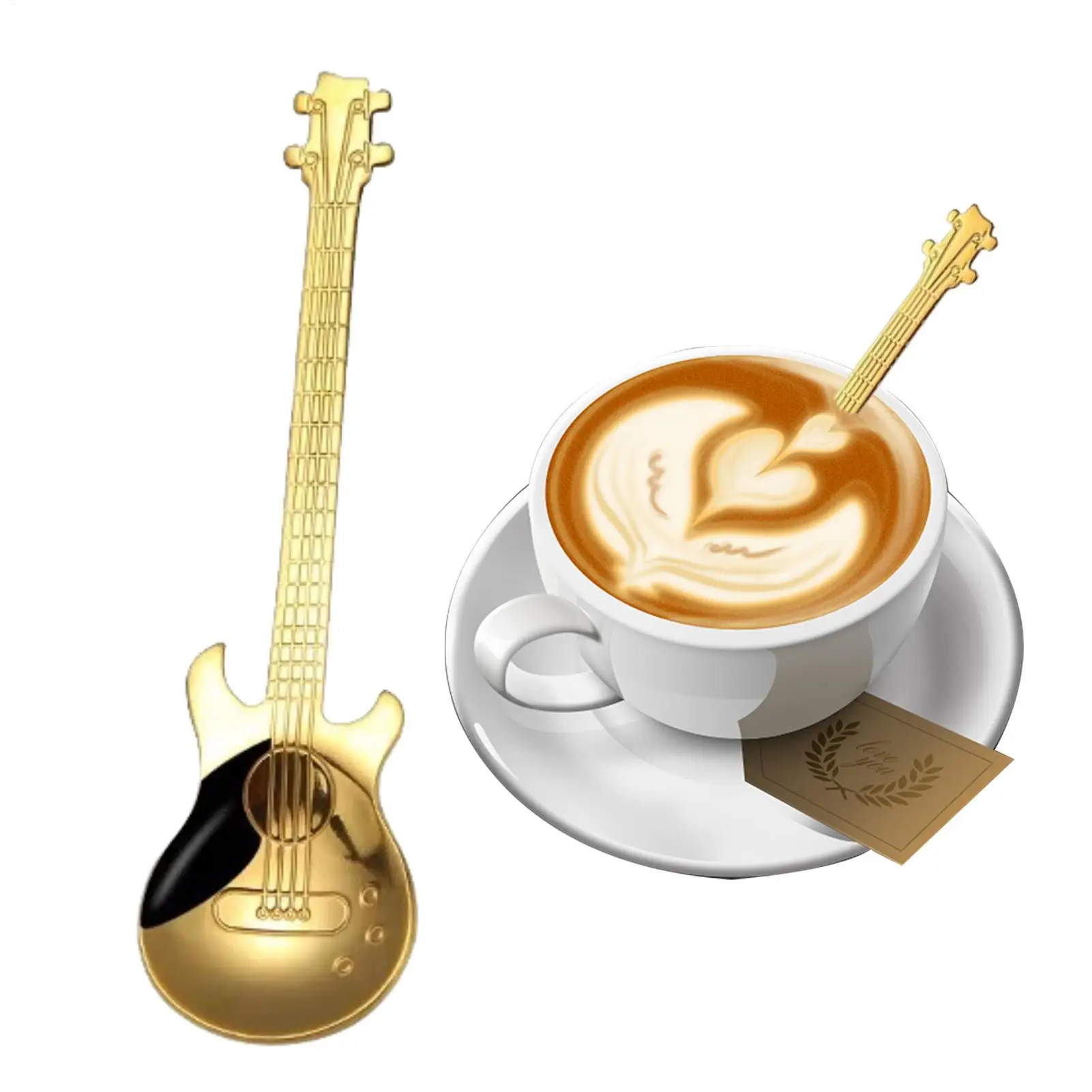 Stainless Steel Drinking Spoon Colorful Guitar Tea Spoon Creative Mixing Spoons Easy To Clean Cute Stirring Spoon For Ice Cream