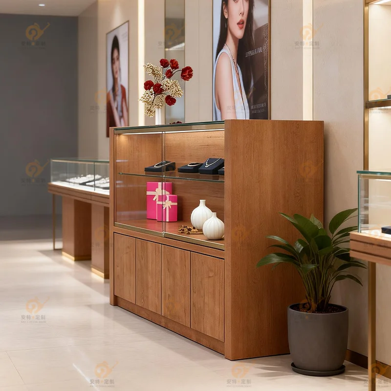 Glass Display Cabinet Product Display Cabinet Accessories Gifts Tobacco and Alcohol Display Cabinet Solid Wood Short Cabinet Orn