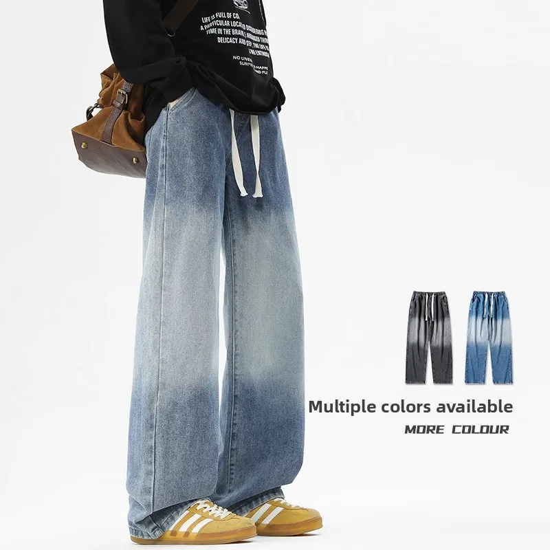 【Mirrordust】American Retro Washed Jeans Distressed Design Sense Casual Straight Trousers