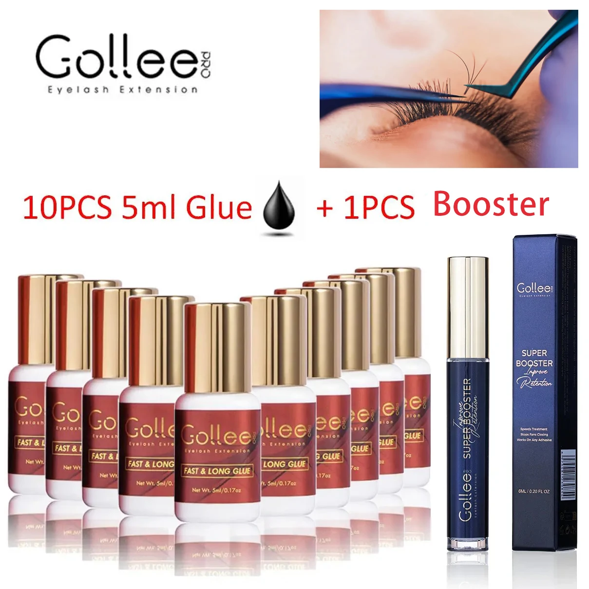 

Gollee 10pcs Red Fast Long Eyelash Extension Glue 0.5S Dry Fast Adhesive for Lash Extension Clean Primer Wholsales for Salon
