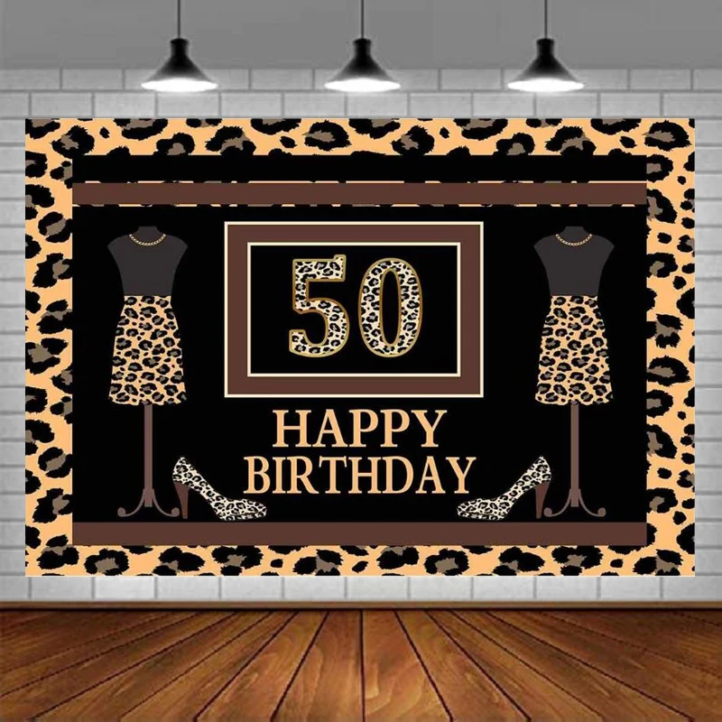 50th Birthday Photography Backdrop Leopard Grain Style Background For Interior Decoration Party Photo Booth Props