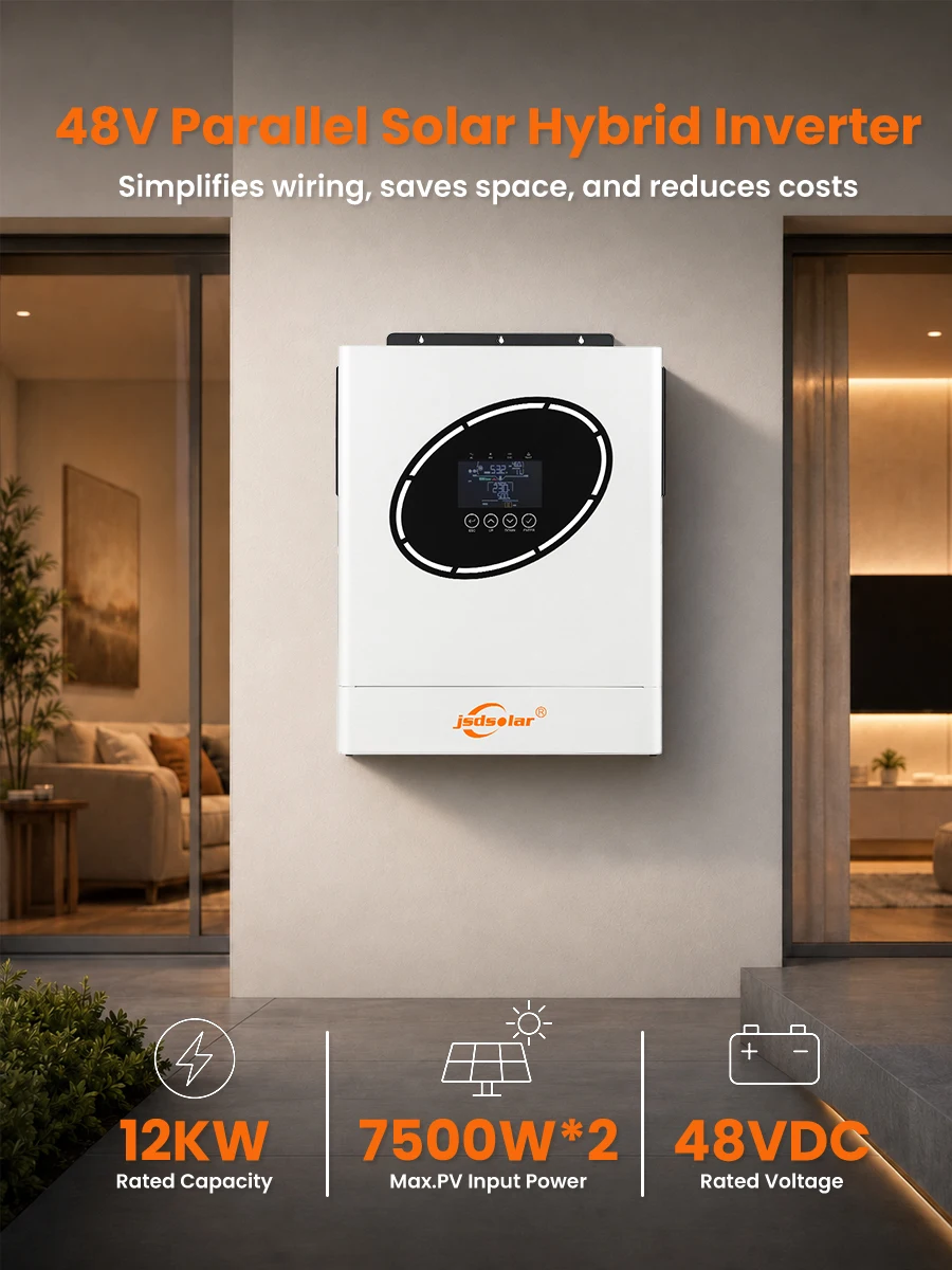 Jsdsolar 48V 12kW Hybrid-Solarwechselrichter Parallel 230Vac Dual MPPT 160A Laderegler Dual PV-Eingang Leistung 7500W X2 Max Parallel 6 Stück RS232 RS485 CAN