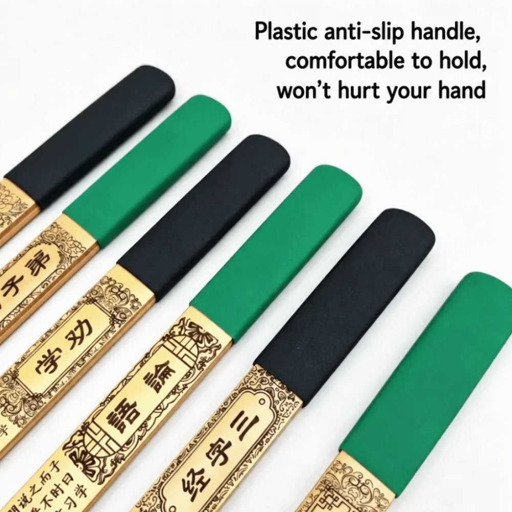 2-in-1 Bamboo Teaching Ruler Double Layer Design Thickened Handle Bamboo Teaching Stick Chinese Classical Engraved