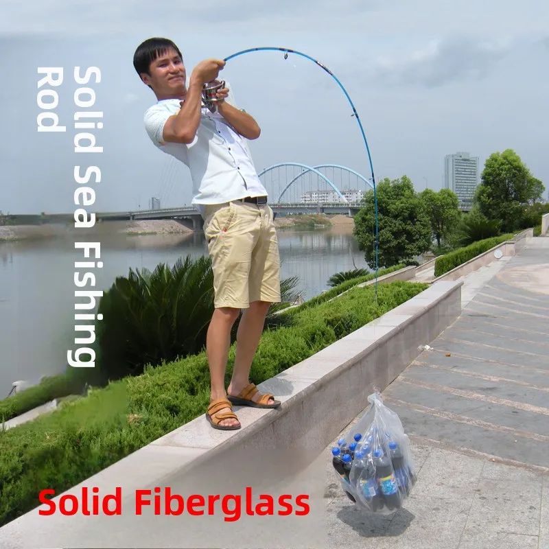 عصا صيد من الألياف الزجاجية الصلبة بمقبض خشبي حقيقي، عصا صيد بحري، عصا صيد بالطعم، خطاف للكاياك، عصا خيطية، معدات للتخييم في ...