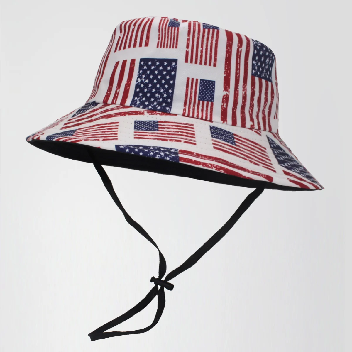 Unisex Fischerhut für Damen und Herren Bucket Hat mit Amerikanischer Flagge Lässiger Panama-Hut mit Kordelzug Bedruckter Sommer-Anglerhut Sonnenhut
