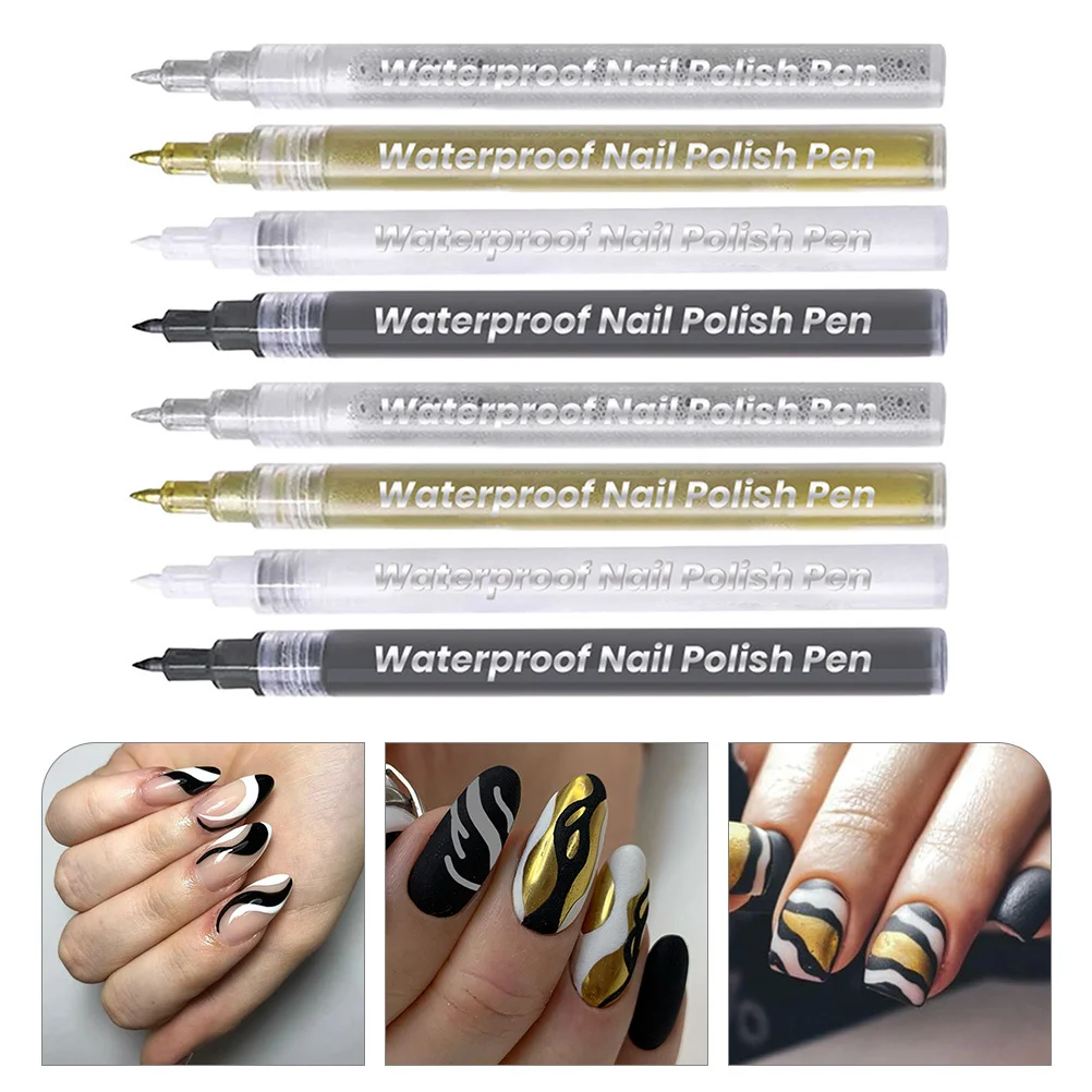 8 stuks nagellakpennen, gemakkelijk vast te houden, soepele toepassing voor salon, thuis, nagel, acrylverfpennen, verfpen