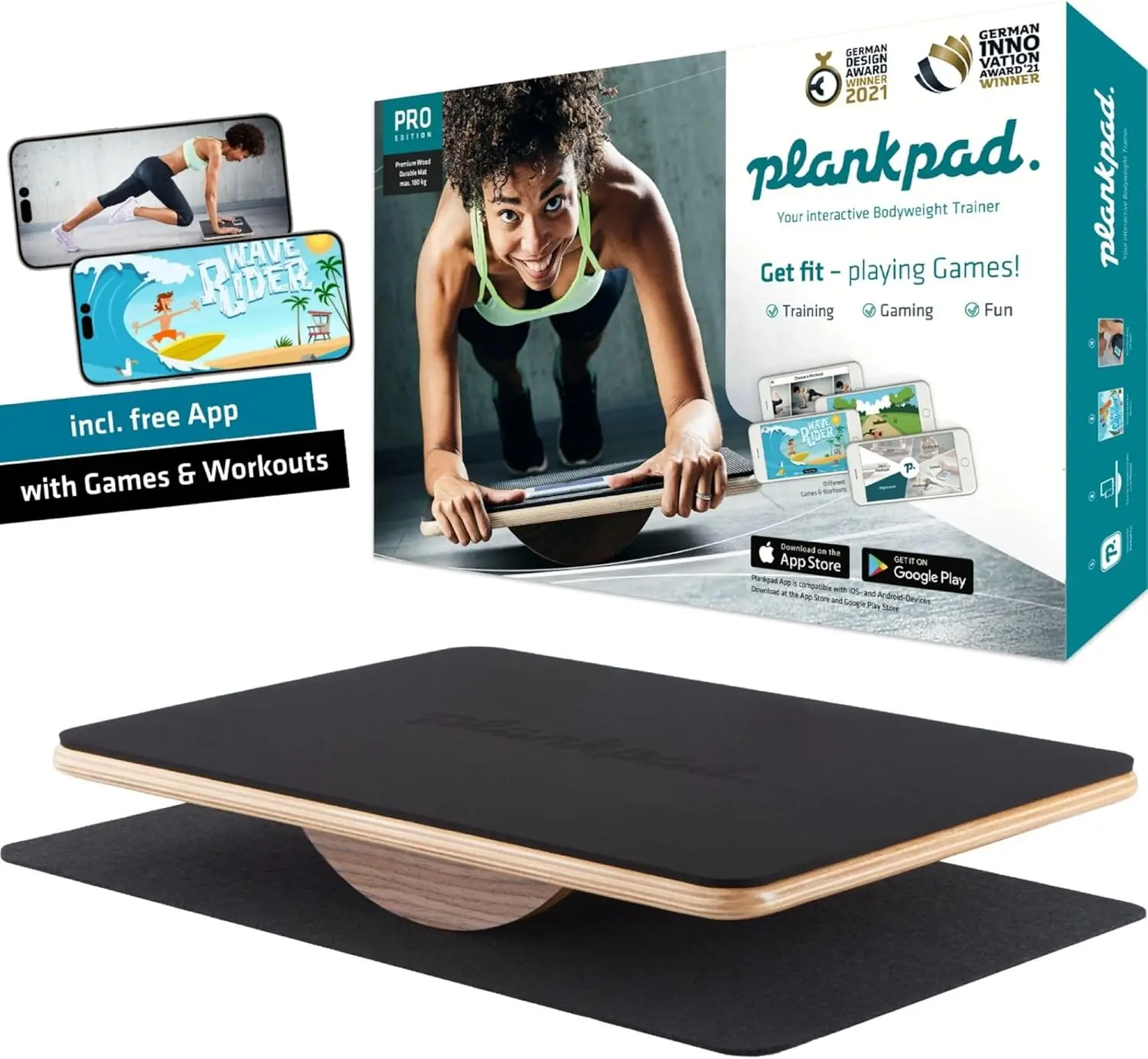 Pro Get fit giochi di allenamento; Plank & Balance Board con App iOS/Android gratuita 10 giochi;