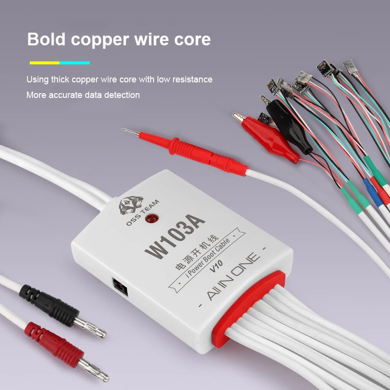 OSS W103A V10 Mobile Phone Power Supply Line Cable Boot Test Control Line Phone Power Repair Tools for iPhone 8 to 16 Pro Max