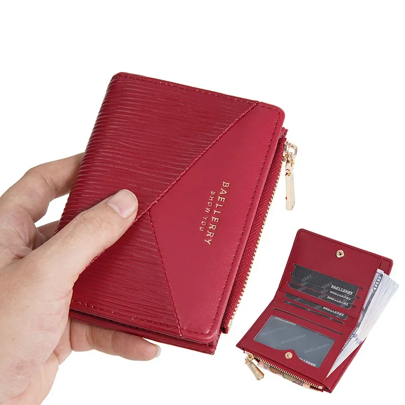 2024 المرأة محفظة صغيرة قصيرة سعة كبيرة اثنين أضعاف سستة محفظة بولي Leather الجلود عملة المحفظة الفاخرة عالية الجودة الحد الأدنى Cartera