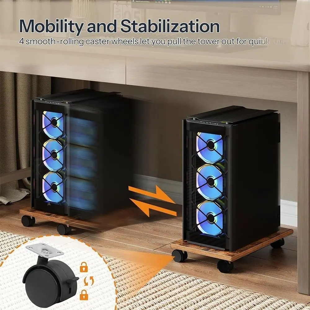 

Elevate Computer Tower Stand with 4 Caster Wheels Heat Dissipation Mobile PC Stand Ventilation Under Desk PC Tower Holder