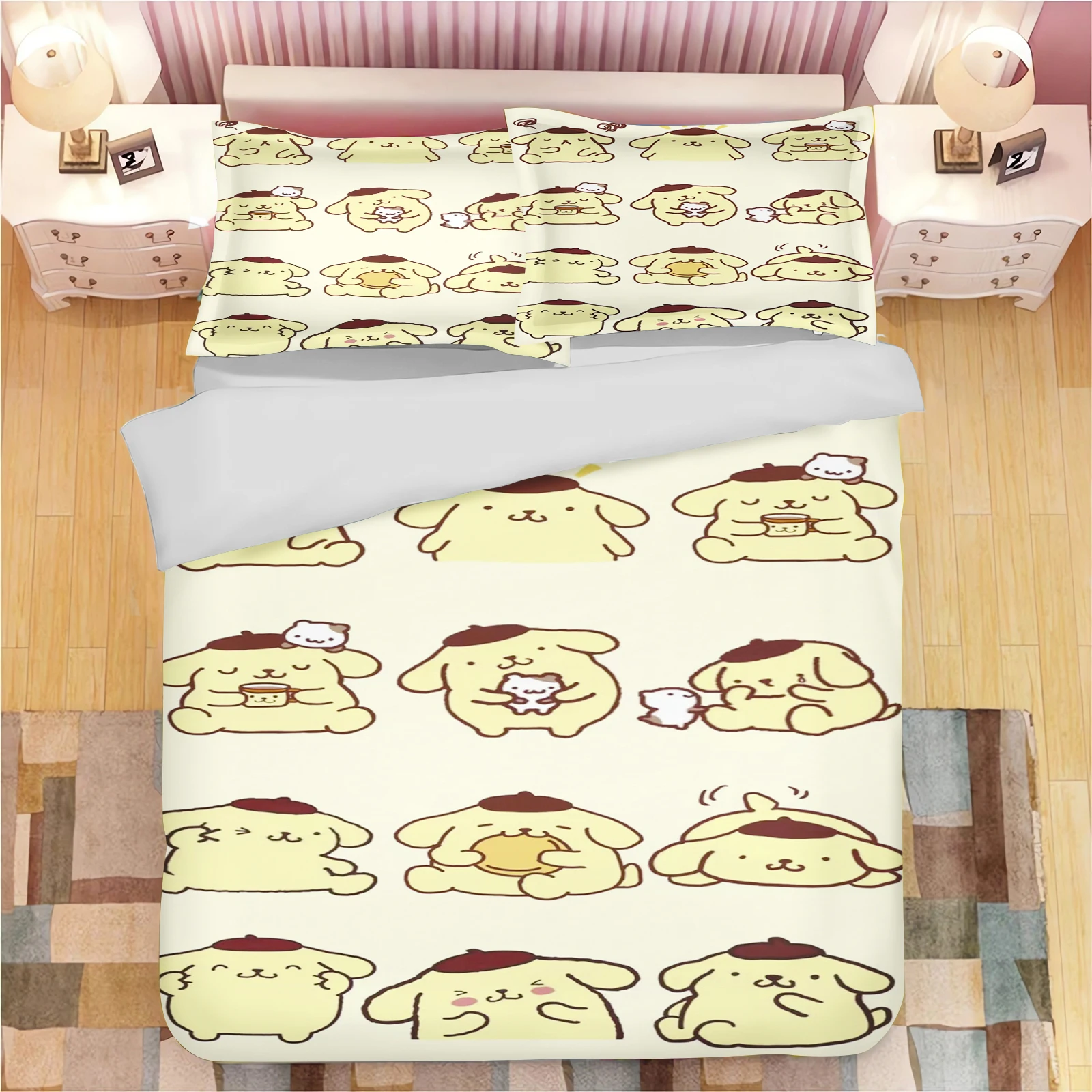 

Pompompurin Dog Quilt Cover Children Cartoon Duvet Animation Printed Comforter Polyester Bedding Twin Size Gift