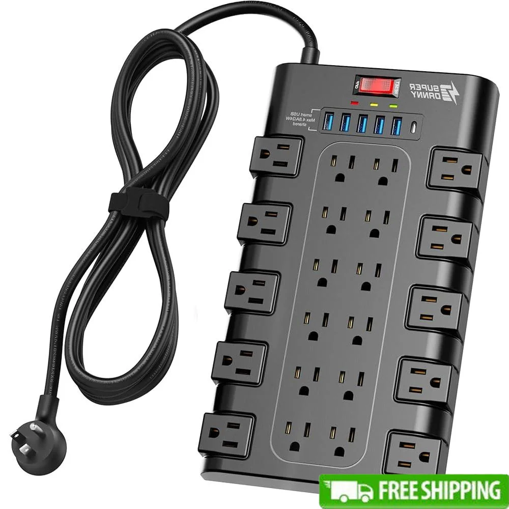 

Surge Protector Power Strip 22 AC Outlets 6 USB Charging Ports 8Ft Extension Cord 1875W Heavy Duty Surge Protection