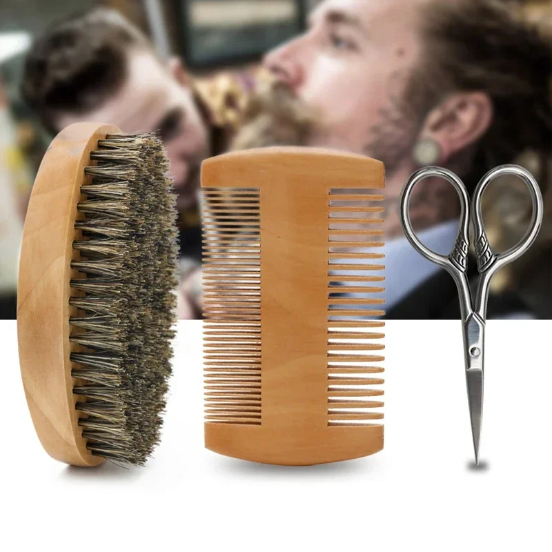 Men's Shaving Brush Set Boar Bristle Portable Barber Natural Beard Brush for Facial Cleaning Styling Tool Wholesale