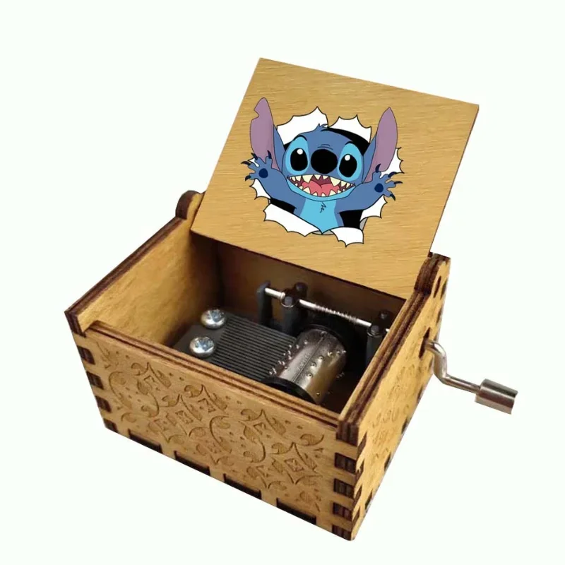 Disney Stitch Music Box Anime Cartoon Fashion Home Decoration Creative Carved Wooden Music Box Children Birthday Christmas Gift