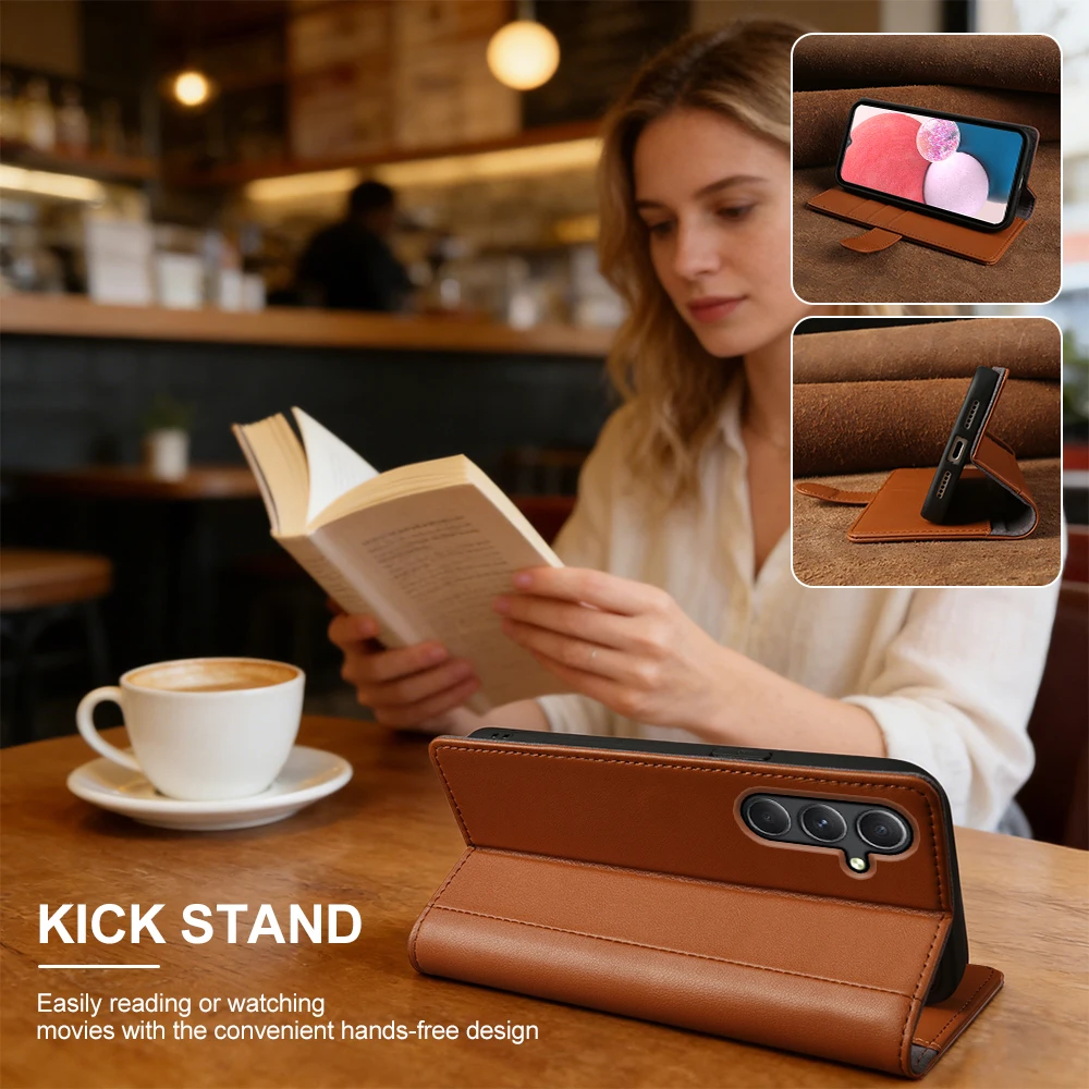 Genuine Leather Flip Case For Samsung Galaxy A27 A57 A37 A07 A17 A06 A26 A36 A16 A25 A55 A35 A05S A15 A24 A34 A54 A14 Phone Case view 6