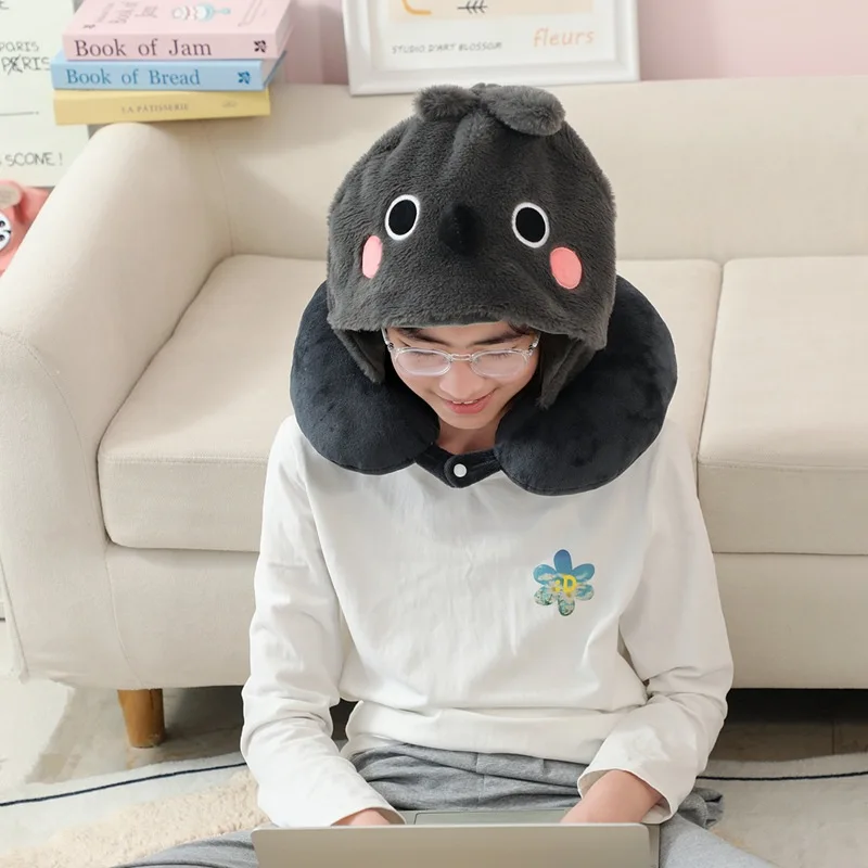 Love and Deepspace Sylus Cosplay Neck Travel Pillow with Hat U Shaped Hooded Pillow Zayne Xavier Rafayel Office Nap Pillow