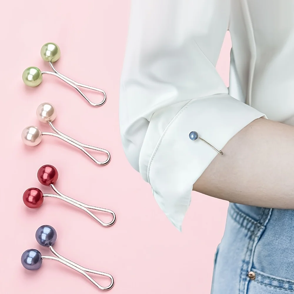6pcs Random Color Sleeve Shortening Buckles, Pearl Scarf Clips And Headscarf Buckles, Clothing Hem Fixers, Women'S Additions