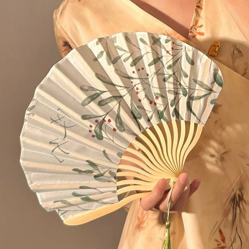 New Chinese Style Vintage Folding Fan Portable Hand Fan for Women Summer Shell Fan for Hanfu Cheongsam Photo Shooting