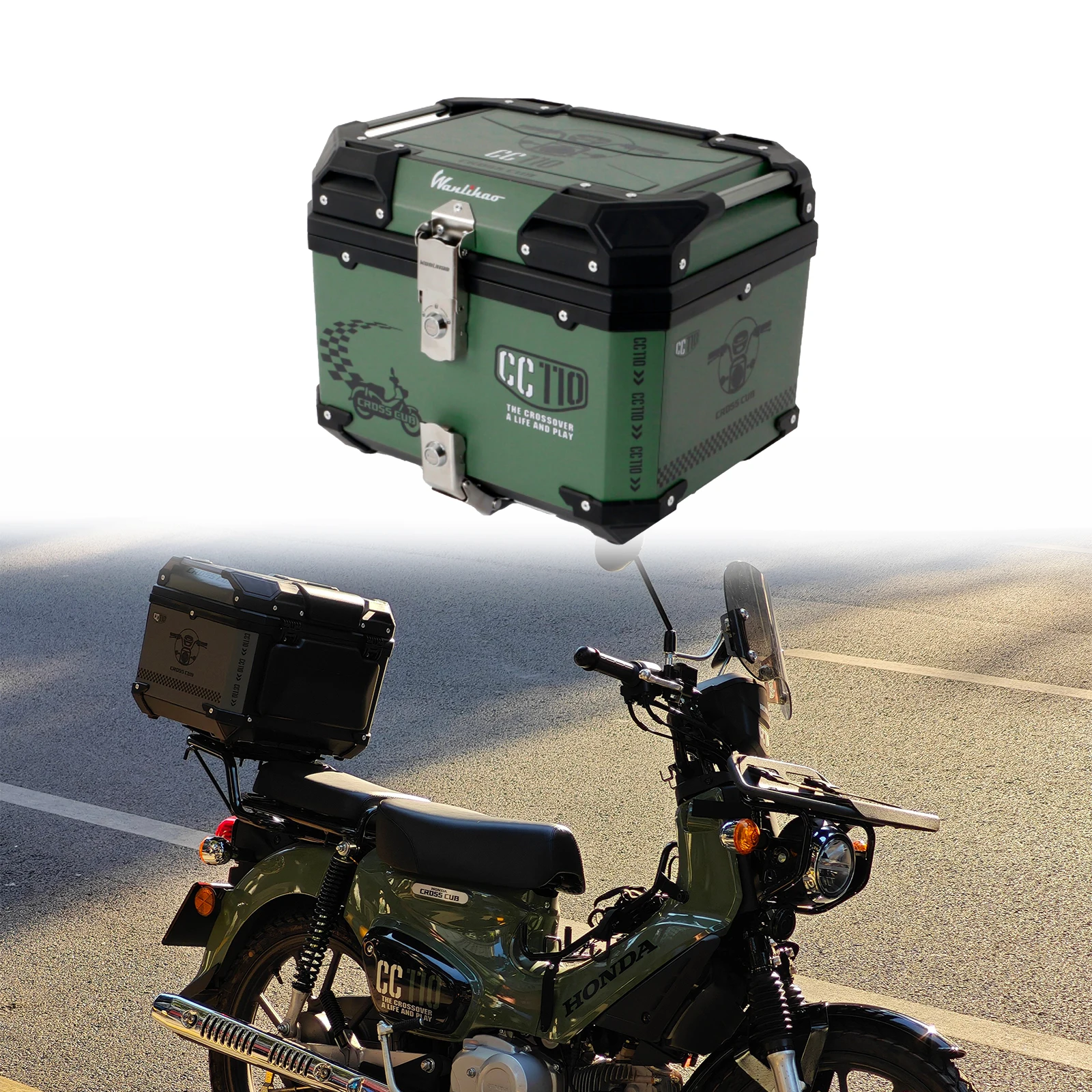 

45L Motorcycle TrunkTop Case Moto T Box Rear Luggage Storage Tool Cases Lock for Honda Cross Cub CC110