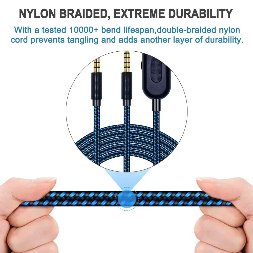 سلك تمديد كابل بديل لوجيتك g433 ، g233 ، g pro ، x ، مع ميكروفون ، مشبك التحكم في مستوى الصوت