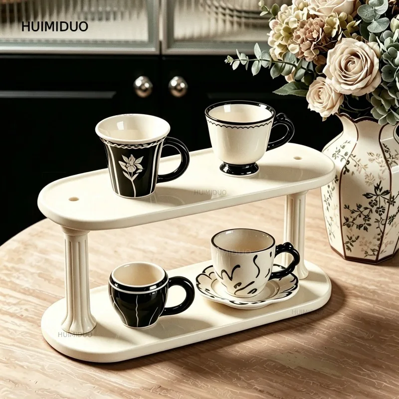 French Vintage Roman Column Wooden Cup Holder Home Desktop Dining Table Storage Cup Ornament Shelf