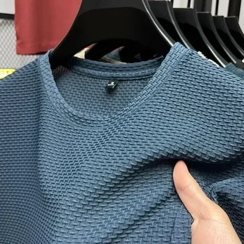 Men's Short Sleeve Mesh Bamboo Ice Silk T-shirt Casual Versatile Summer Elastic Slimming Top for Men 4