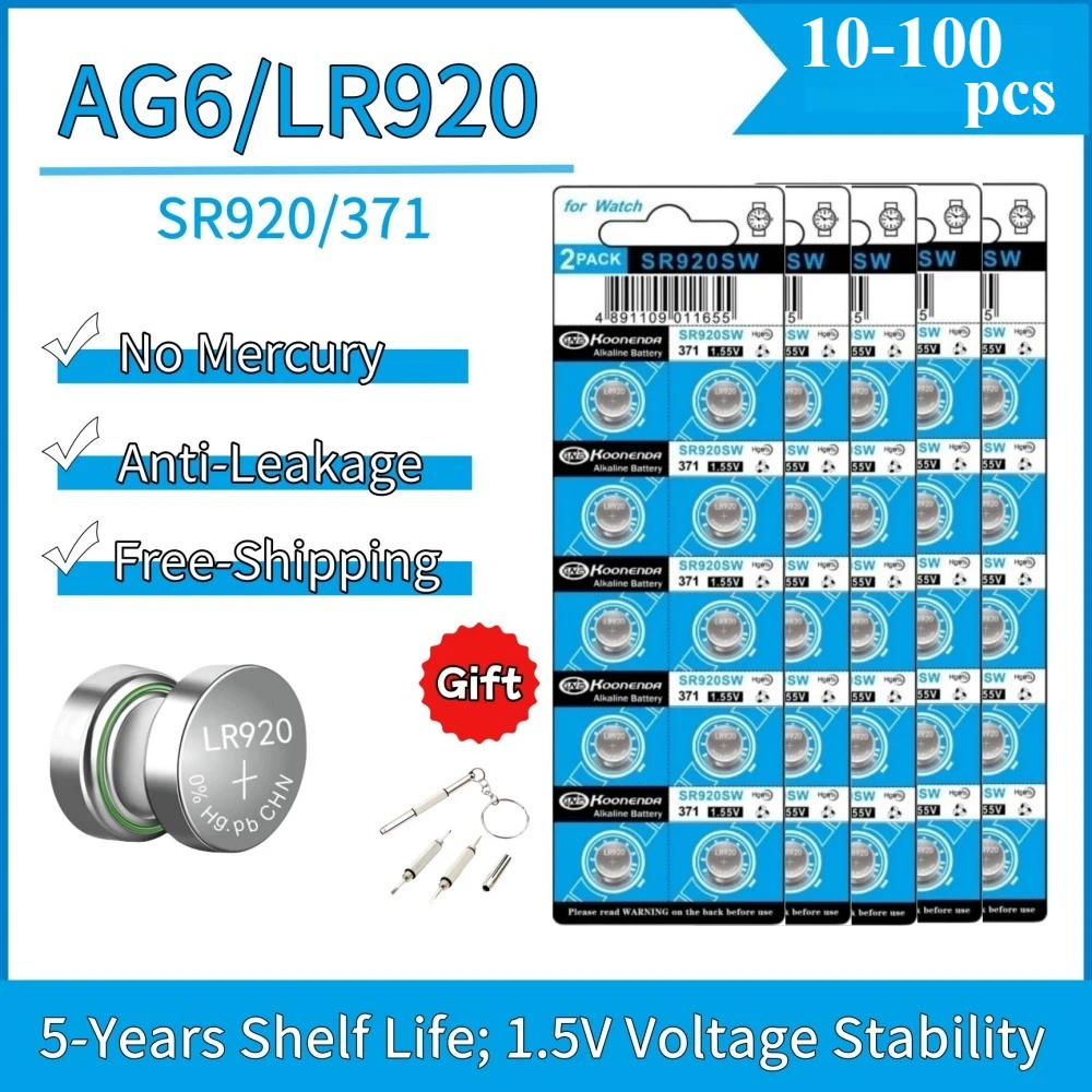 

10-100PCS 1.55V AG6 30mAh 371 Button Batteries SR920SW LR920 SR927 171 370 L921 LR69 SR920 For Toys Remote Cell Coin Batter