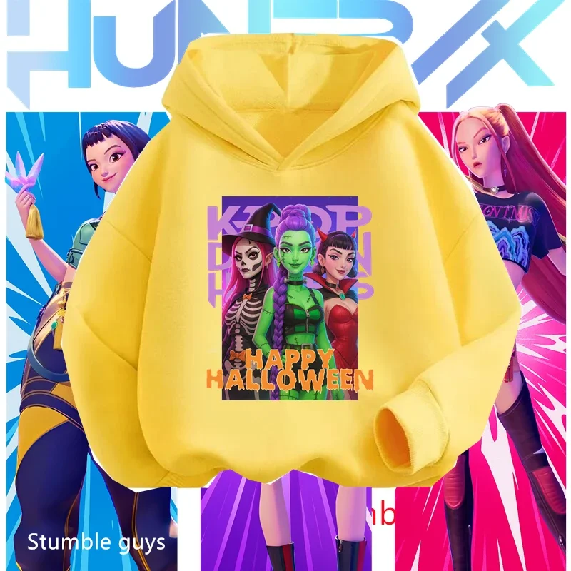 بدلة رياضية للأولاد من Kpop Demon Hunters، سويت شيرت للهالوين ناعم ودافئ ولطيف مطبوع عليه الرسوم المتحركة، بلوفر مريح ​