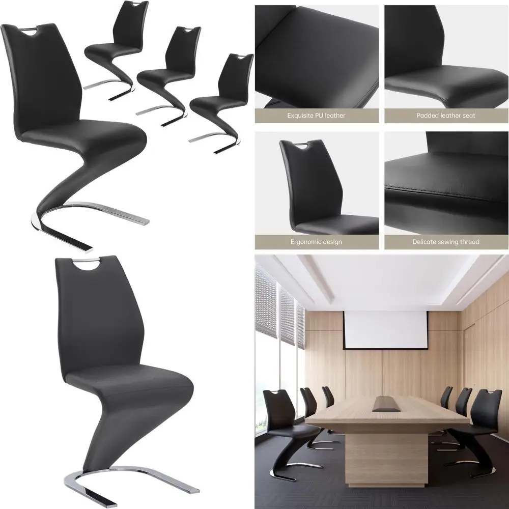 

набор из 4-х современных обеденных стульев: мягкие боковые стулья без подлокотников с подушками из искусственной кожи для кухни, столовой.