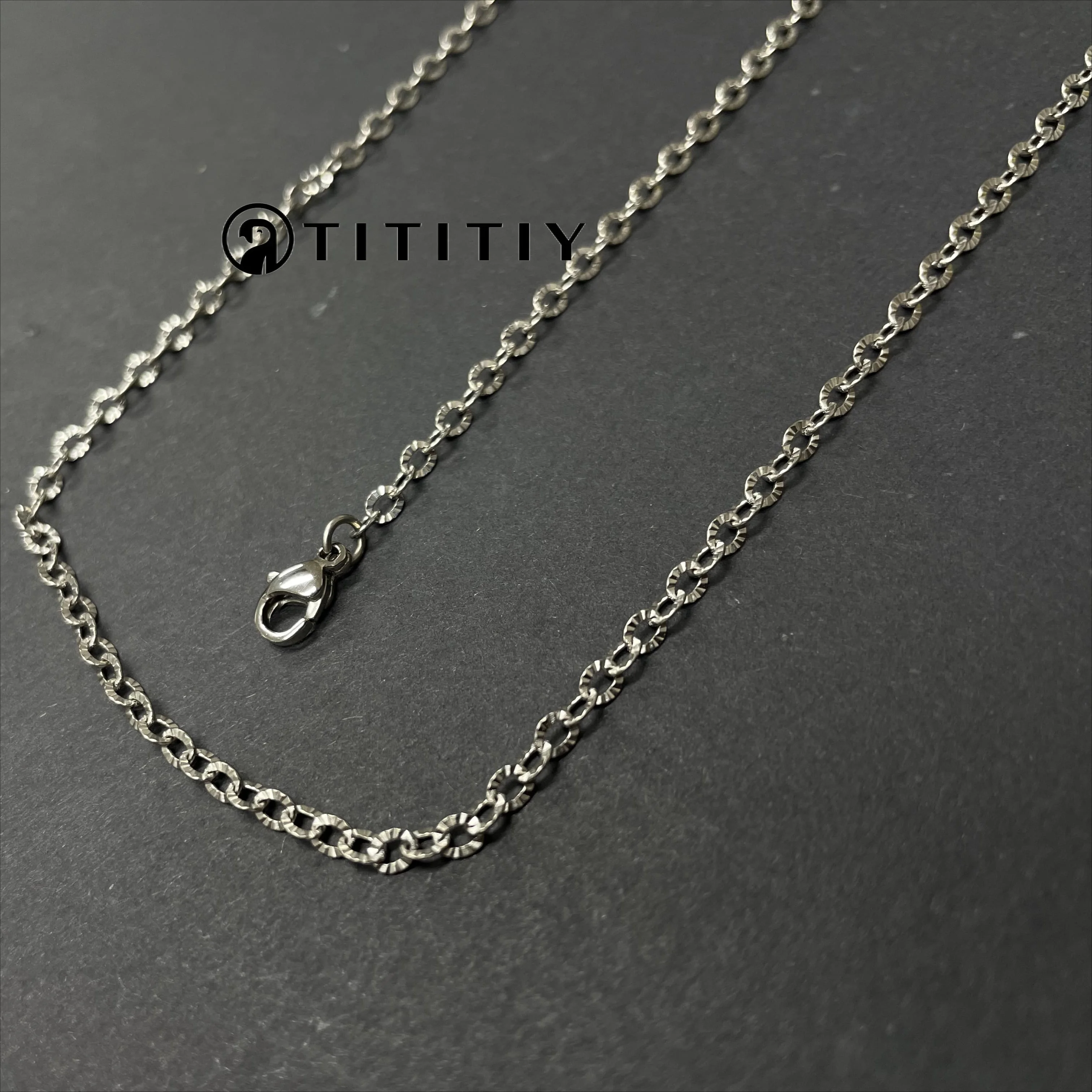 3mm Pure Titanium Necklace Cable Chain Lightweight Hypoallergenic Unique Sunburst Pattern Highly Polished Necklace for Men Women
