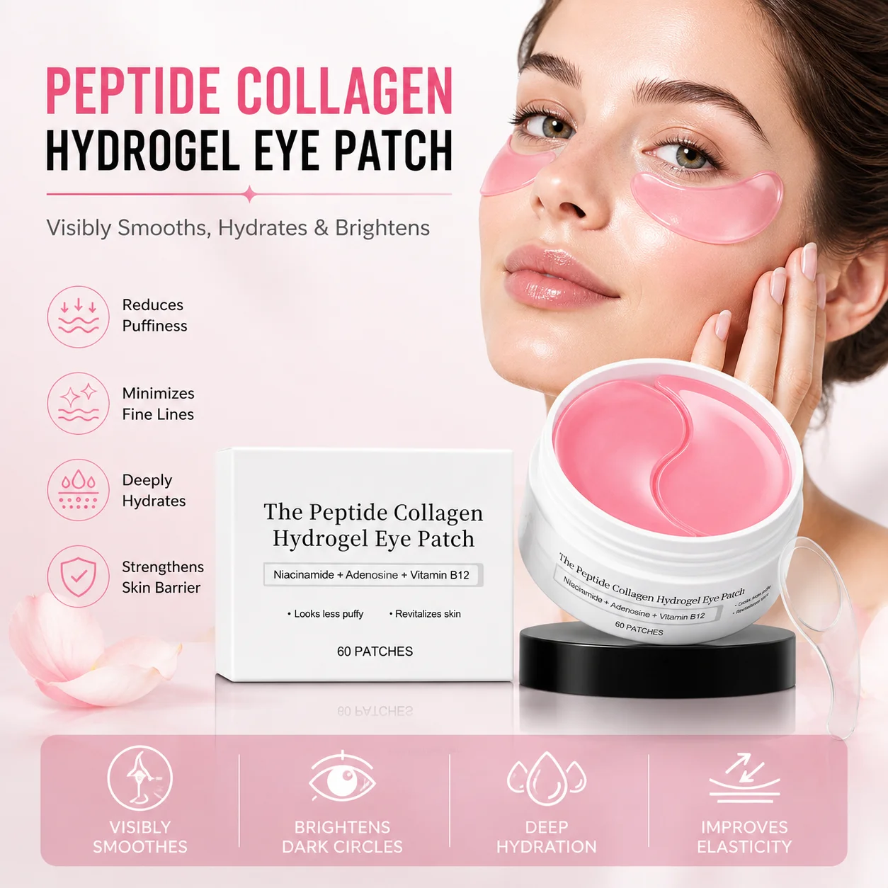 Peptide Collagen Hydrogel Eye Patch Reduce Wrinkle Dark Circles Improve Undereye Bag Cooling Firm Under Eye Patches Gel Eye Mask