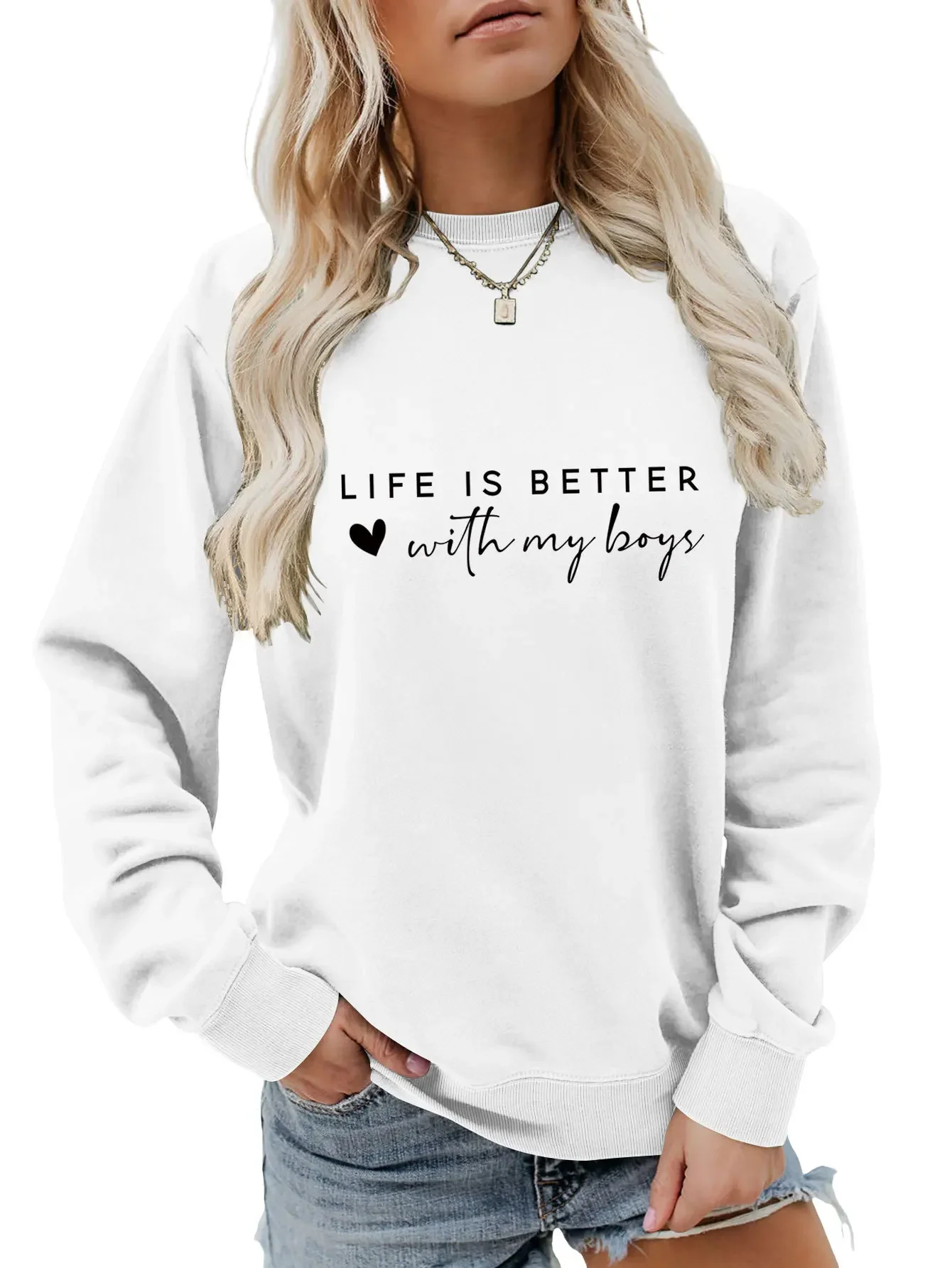 Life Is Better with My Boys Trend Top Long-sleeved Hoodie Sweatshirts  Sweatshirt  Streetwear Women  Aesthetic