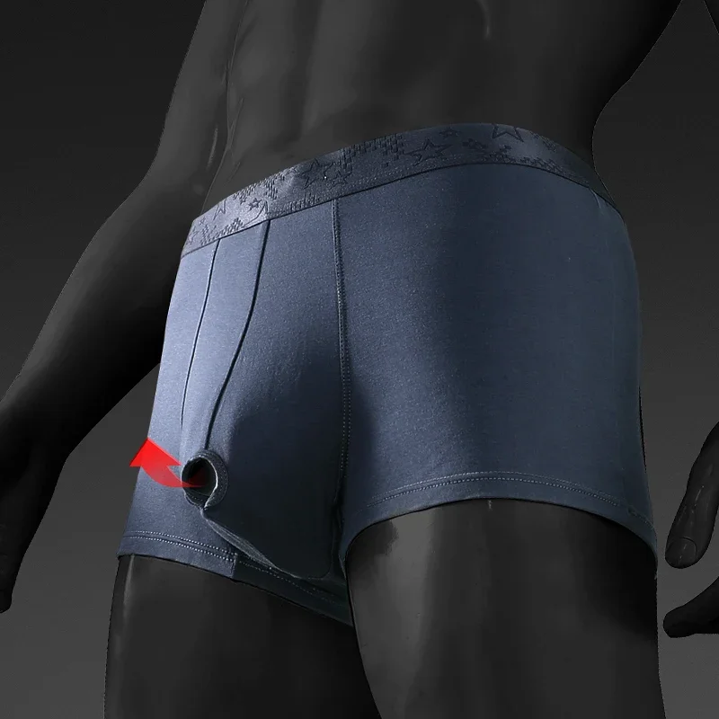 Split briefs Men's bullet split block boxer shorts head scrotum support comfortable boxer bottoms