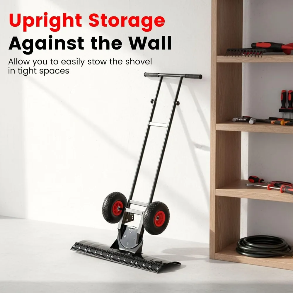 محراث ثلج معدني عريض 36 بوصة عالي التحمل مع شفرة بزاوية قابلة للتعديل ومقبض مريح وعجلة مطاطية لإزالة الثلوج في الممر