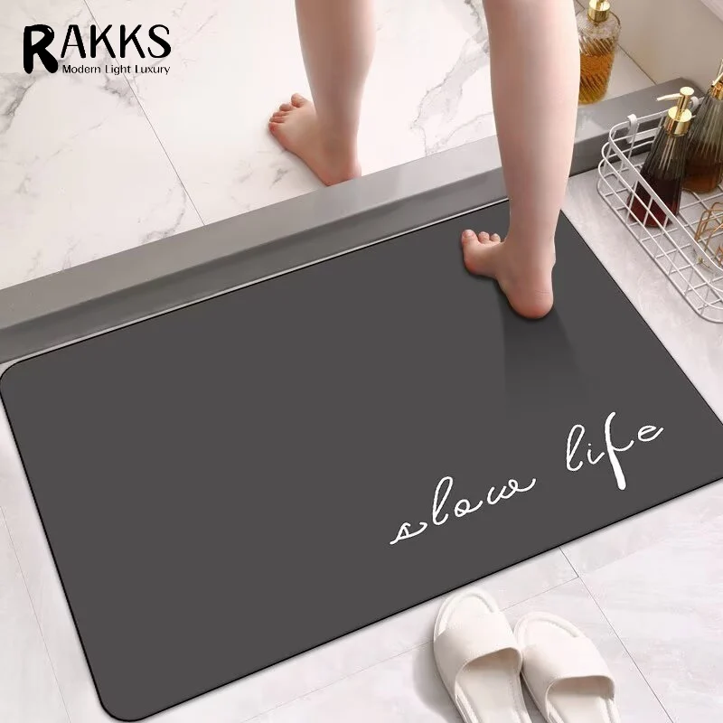 

RAKKS Solid Color Diatomite Shower Mat Modern Non Slip Durable Pad, Easy To Clean Bathroom Entrance Floor Decor Home Carpet Rug