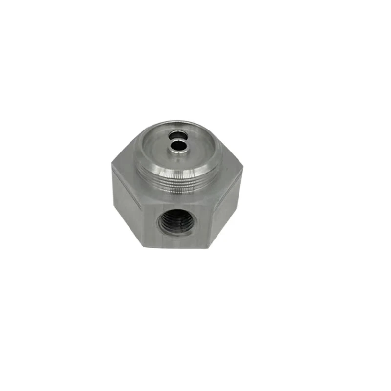 CNC machined custom stainless steel hexagonal connector, 304 stainless steel industrial hexagonal precision fluid connector.