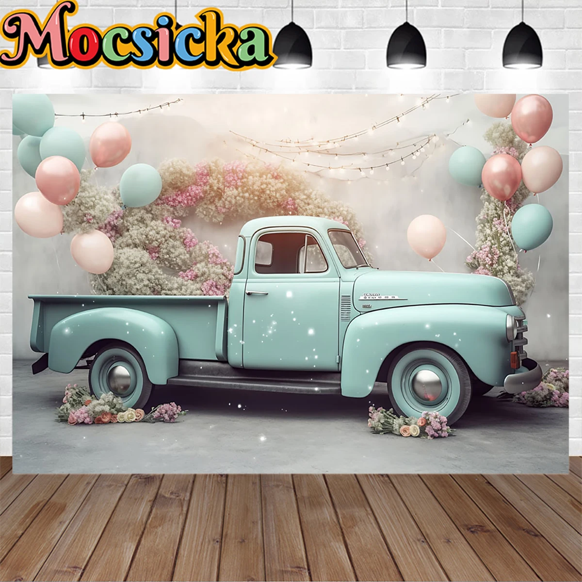 Фон для свадебного декора для детского душа, синий фургон, воздушный шар, цветок, фон для фотостудии, торт на день рождения для девочек, реквизит для фотосъемки