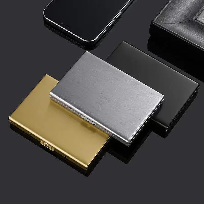 Tarjetero de acero inoxidable para hombre y mujer, tarjetero Delgado Anti RFID para identificación de viaje, caja de tarjeta de débito, billetera de