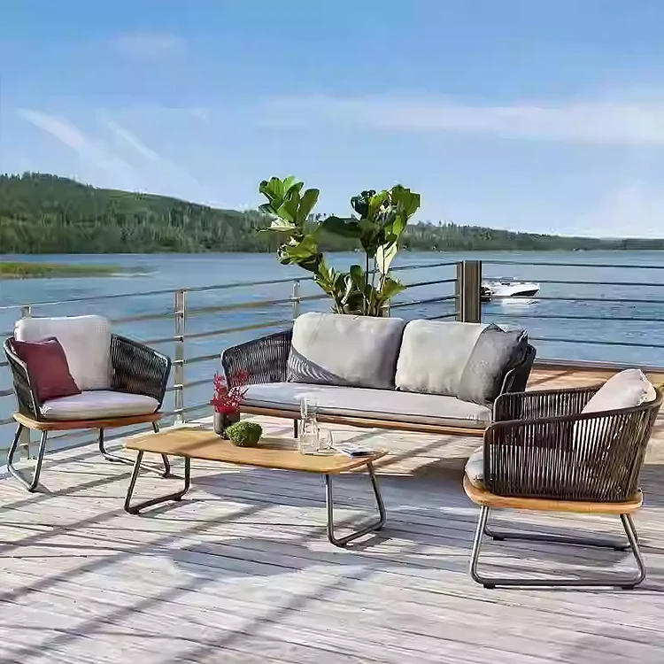 

# Luxury Modern Outdoor Furniture Rattan Wicker Rope Weaving Teak Wood Garden Sofa Set Furniture