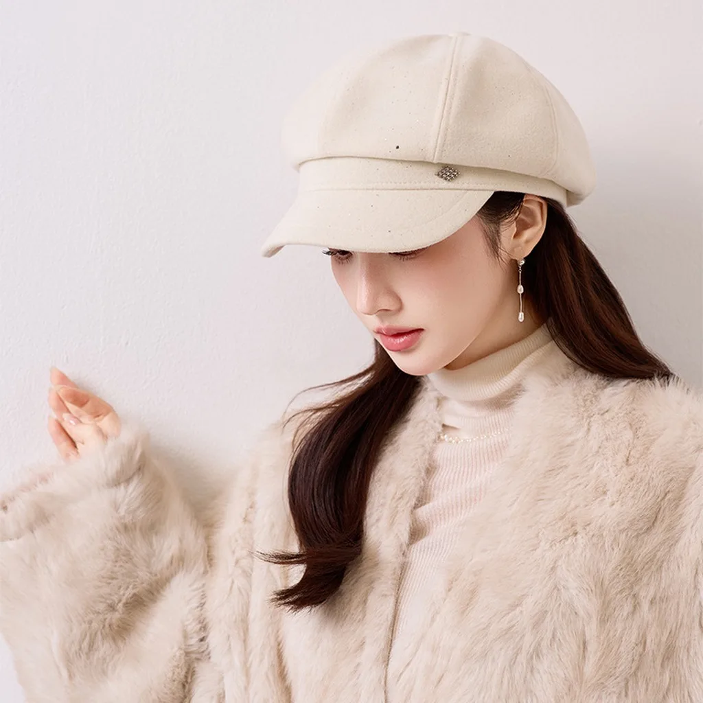 Adjustable Newsboy Cap Curved Brim Foldable Cold Weather Cap Rhinestone Hat Rhinestone Octagonal Hat For Spring Autumn Dates
