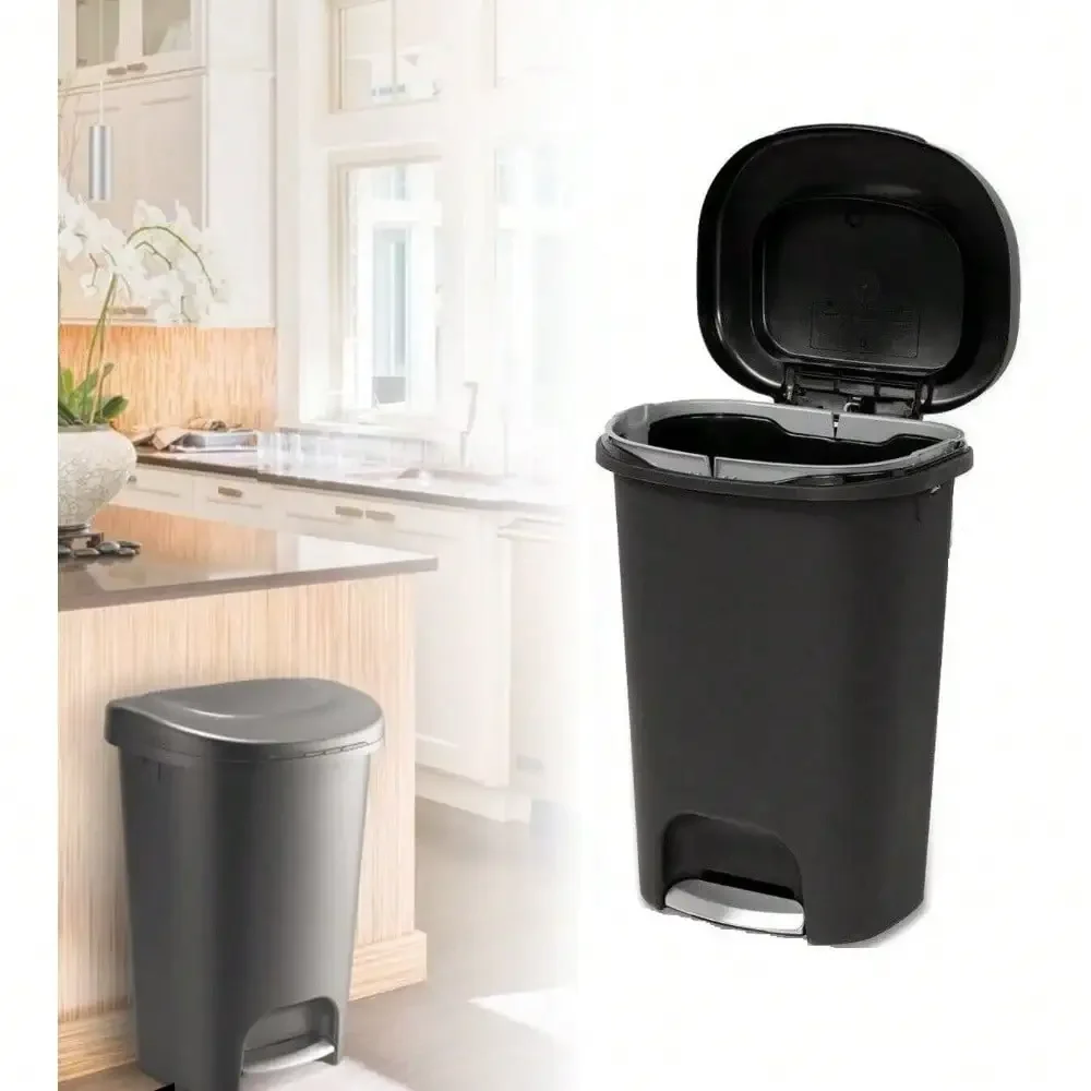 Black Foot Pedal Trash Can 13 Gallon Garbage Bin Waste Basket