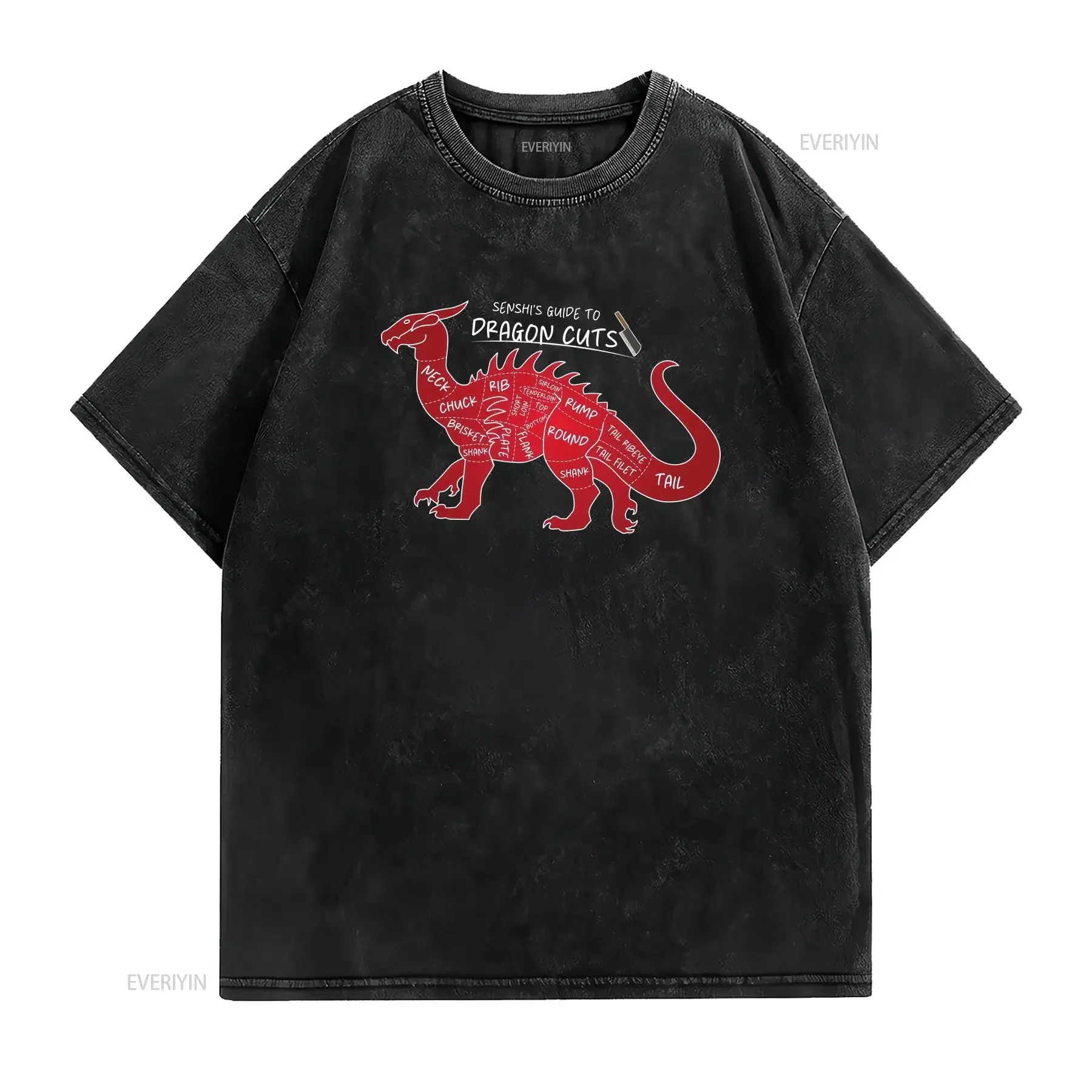Dungeon Meshi Senshi's Guide to Dragon Cuts T Shirt Delicious in Red DND vintage Washed fashion streetwear Breathable Slightly